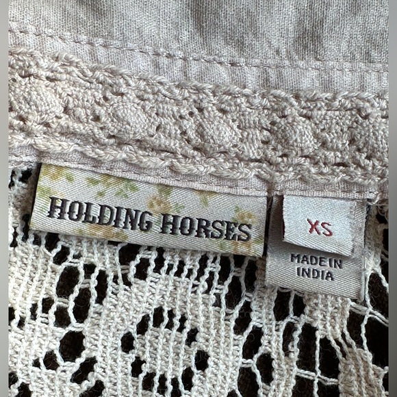Anthropology Holding Horses CottonTan Blouse Sleeves shoulder & Back Lace SZ XS - Picture 9 of 16